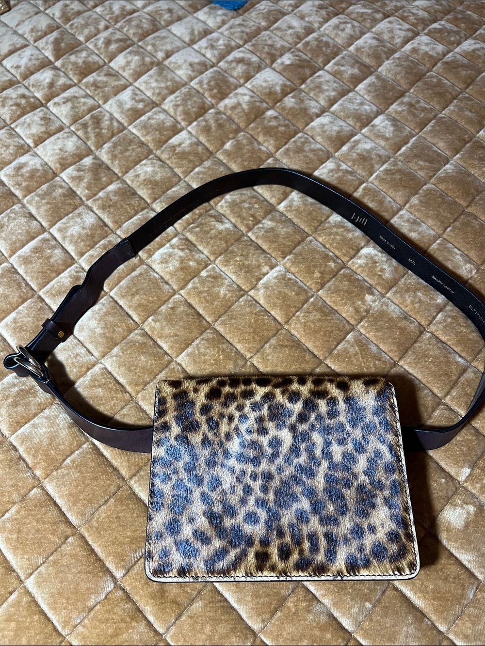 J. Jill Brown Leather Belt Bag with Leopard Flap